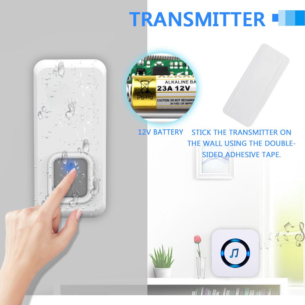 Wit Deurbel Draadloze Chime Deurbel Waterdichte 55 Ringtone 300M Range