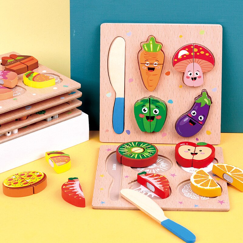 Baby toy wooden cutting of fruit and vegetables dessert puzzle kitchen toy children pretend play cooking educational toy girl