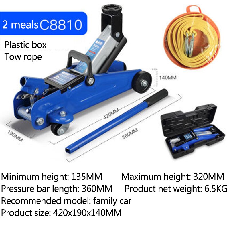 Horizontal Hydraulic Jack Small And Portable 2 Ton Car Jack Vehicle Hydraulic Jack Home Car Manual Tire Quickly Change Tools: Package three