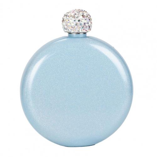 Liquor Hip Flask Lady Portable Wine Jug Stainless Steel Alcohol Flask Crystal Lid Drinkware Bottle Novelty Hip Flask: Light Blue
