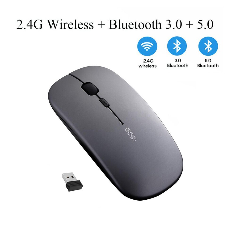 Wireless Mouse Computer Bluetooth Mouse Silent Mause Rechargeable Ergonomic Mouse 2.4Ghz USB Optical Mice For Macbook Laptop PC: Bluetooth Gray