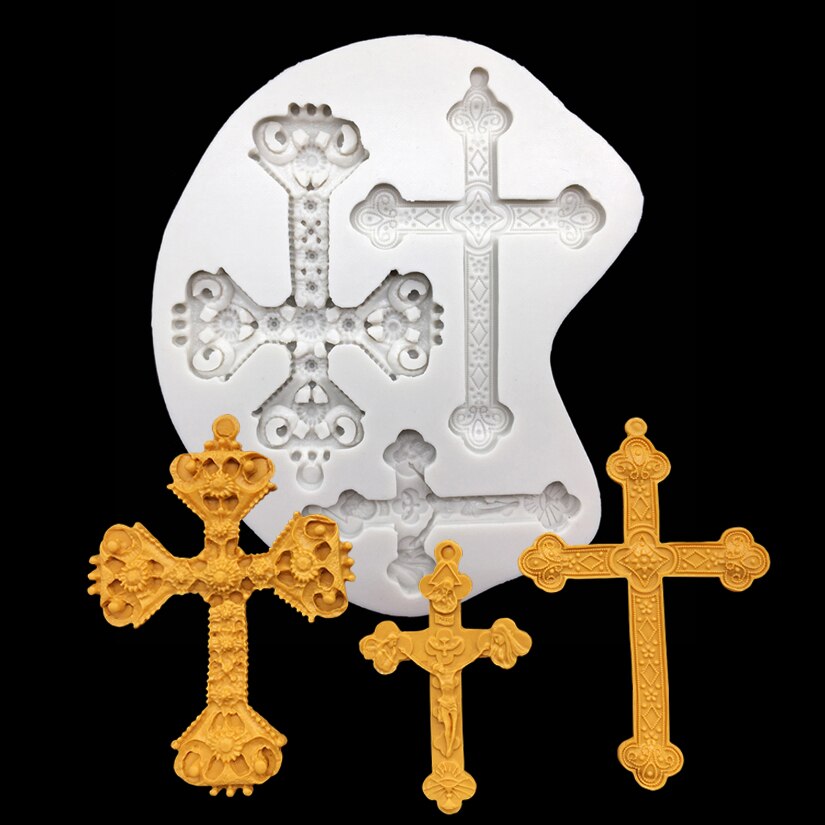 Molde de silicona con forma de cruz, herramientas de decoración de pasteles, Fondant
