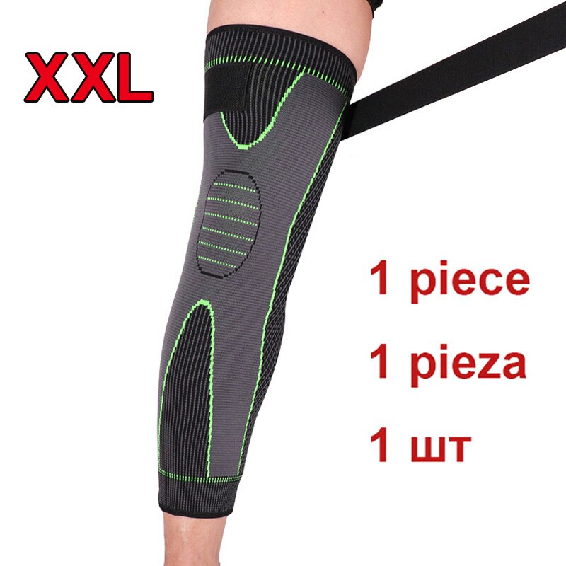 1 stk forlænger sports knæstøtte benbeskytter leggings lang grøn stribe bandage knæpuder skridsikker knæ varm beskyttelses ærme: Xxl skridsikker bandage