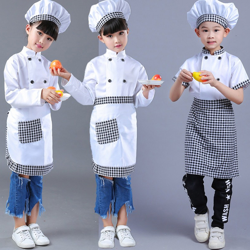 95-160cm Chef niños disfraces ropa de cocina bebé niña bebé cocina uniforme Cosplay disfraces delantal tapa superior para el arte de hornear