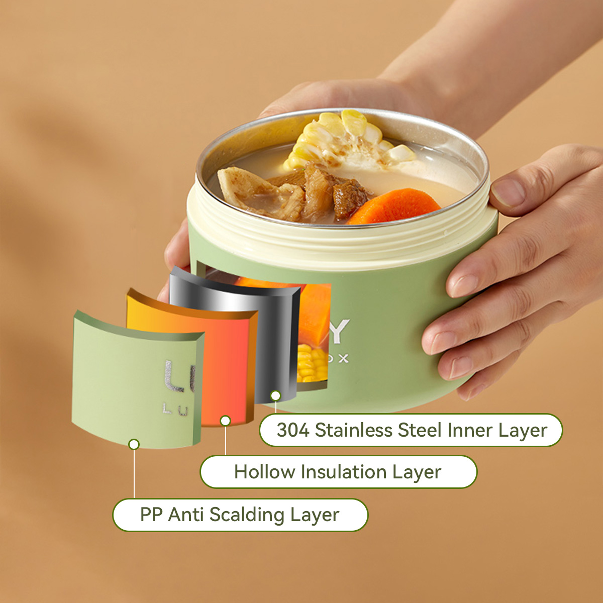 WORTHBUY 304 Stainless Steel Thermal Bento Lunch Box With Cutlery&Bag Microwave Sealed Leak-proof Insulated Food Container