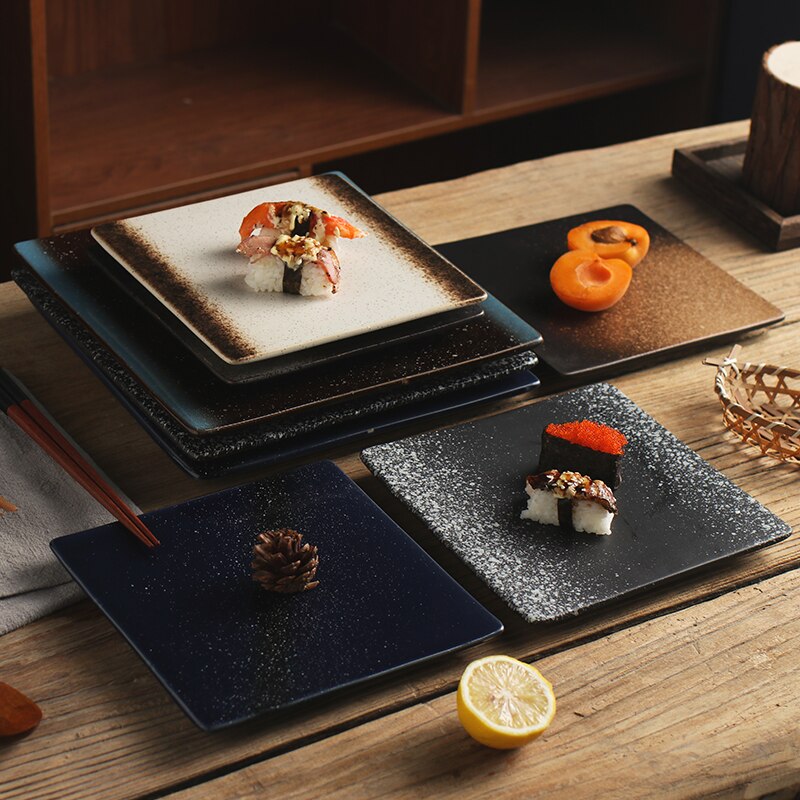 Fancity Japanse Creatieve Keramische Plaat Vierkante Plaat Sushi Plaat Bol Platte Plaat Restaurant Vierkante Plaat Schotel Plaat