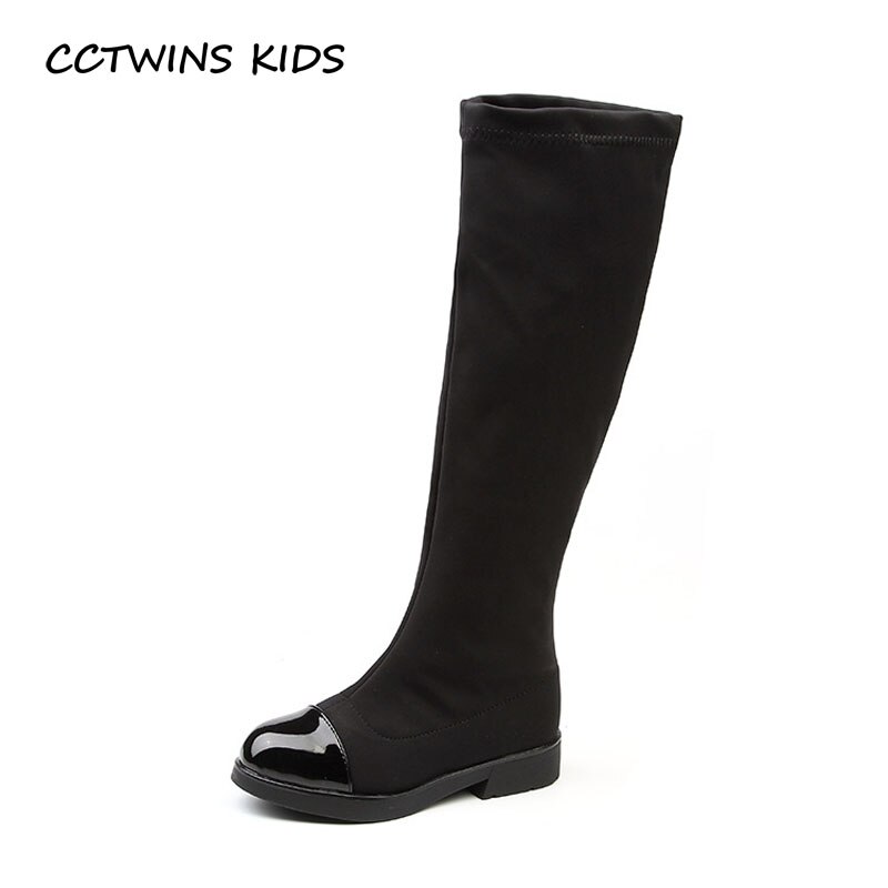 CCTWINS KIDS Children Brand Stretch Fabric High Boot Kid Over-the-Knee Boot Baby Girl Toddler Black Shoe C1178