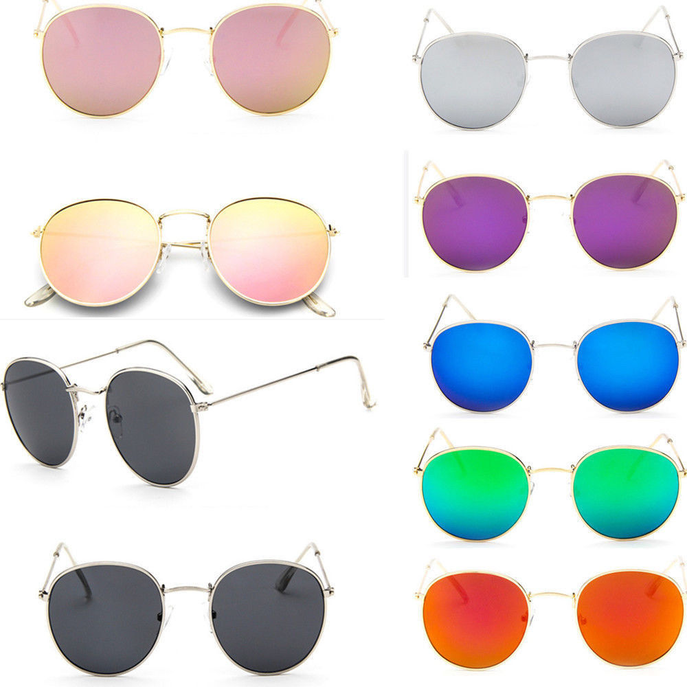 Nueva Retro redondo rojo gafas de sol hombres mujeres de de círculo Vintage negro con cristales rosas Hippie gafas de sol