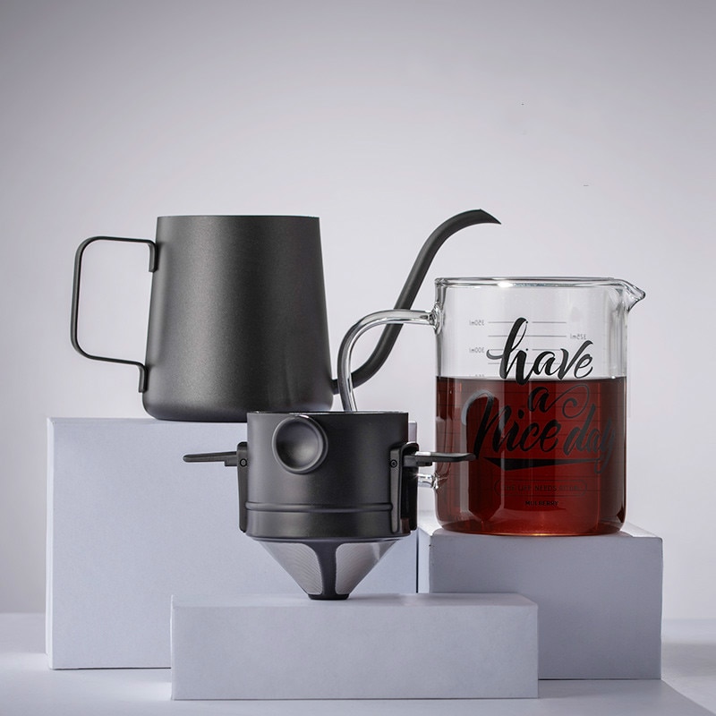 Permanent coffee filter cup stainless steel coffee filter folding filter hand punch cup portable coffee utensil kit: 3pc