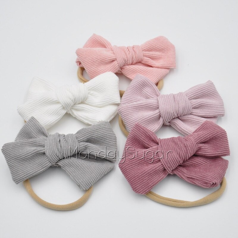 15 teile/los Handtied Corburoy Bogen Baby Nylon Stirnband Baby Haar Bogen Clips Kleinkind Haar Zubehör