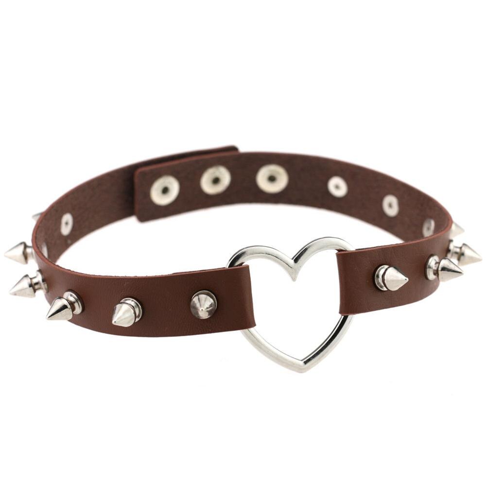 Gargantilla de corazón con pinchos para mujer, Gargantilla gótica cuello tachonado punk para mujer y niña, joyería gótica negra para mujer, accesorios: brown