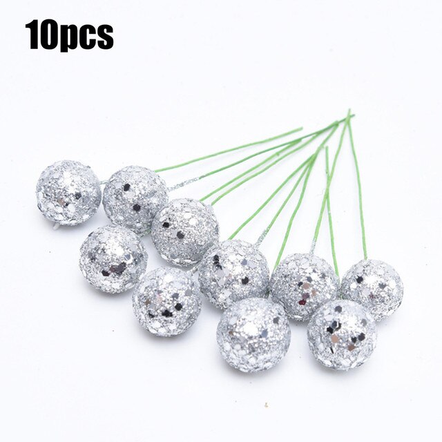 10 Pcs/ String Glitter Christmas Balls Baubles Xmas Tree Hanging Ornament Decors: Silver