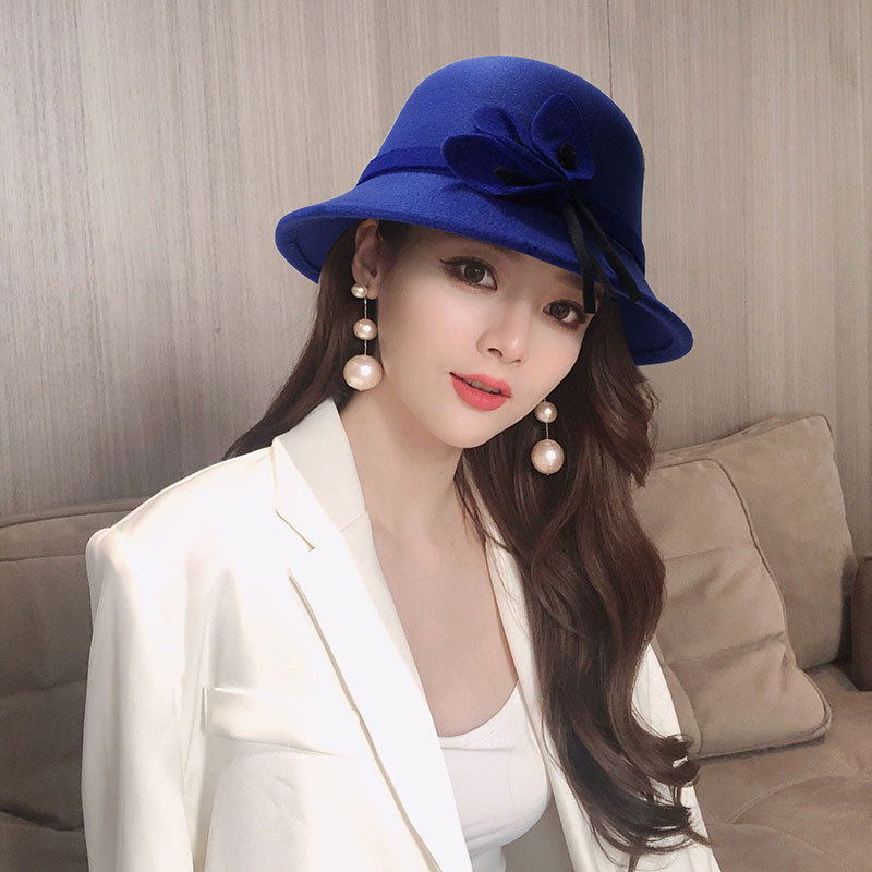 Sombrero de pescador de lana con pajarita, gorro de lavabo de lana de estilo británico, cálido para Otoño e Invierno: 12