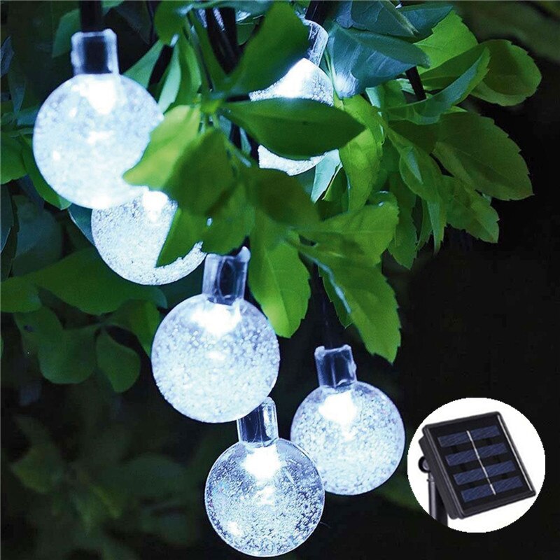 20/30/50 LED bola de cristal Solar bombilla cadena de luces guirnaldas al aire libre luces de hadas para boda jardín decoración navideña: BLANCO / 300 W