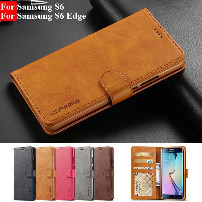 Voor Samsung Galaxy S6 Case Lederen Vintage Telefoon Case Op Funda Samsung S6 Case Flip Magnetic Wallet Case S6 Rand cover Card Slot