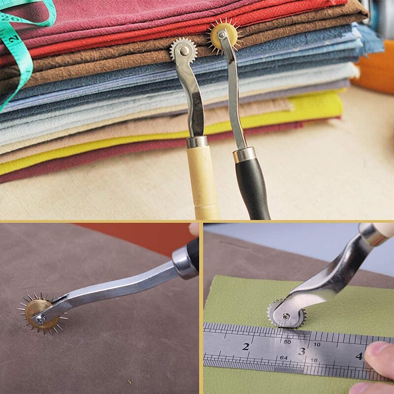 LMDZ 2Pcs Stitch Marking Spacer Kit 4mm and 2mm Tracing Wheel Leather Needle Point Tracing Wheel with Wooden Handle