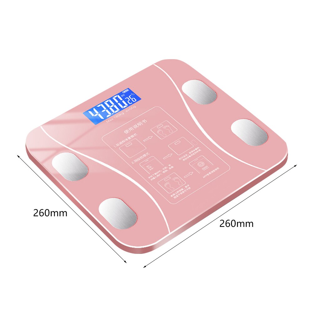 Bathroom Scale Bluetooth Digital Weighing Body Composition Analyzer LED Display Smart Wireless Electronic Body Scales: Pink