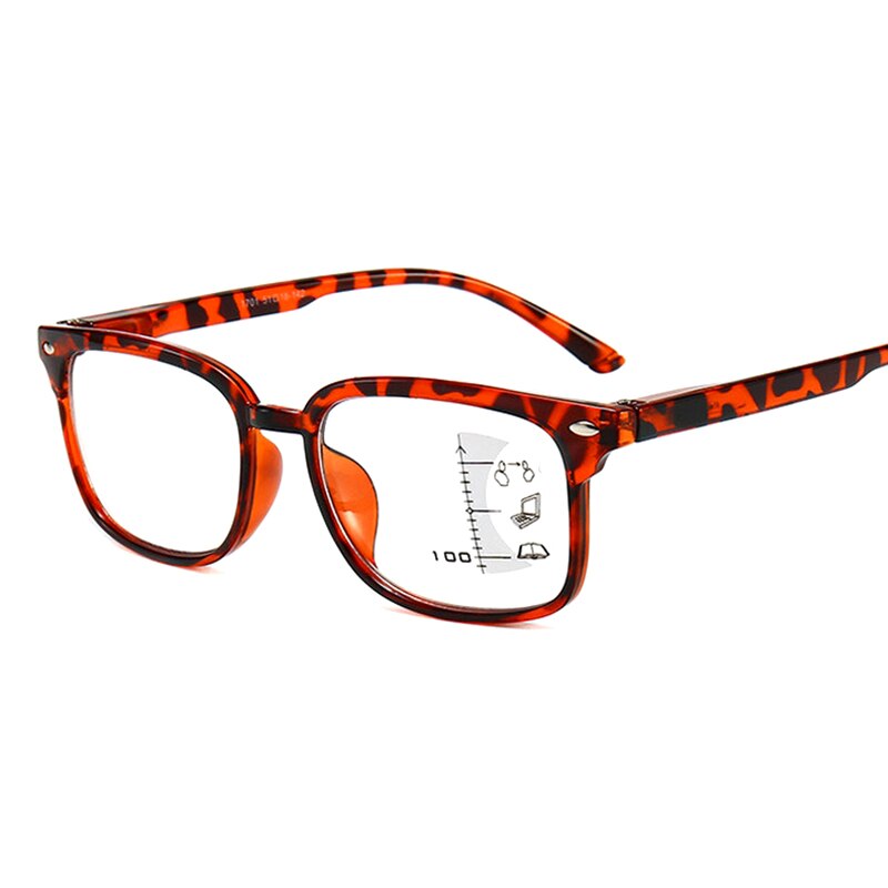 Progressive Reading Glasses Men Women Multifocal Presbyopic Glasse See Far Near Anti-blue Light Low Bridge Big Full Frame: +250 / Leopard