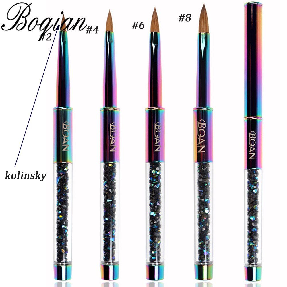 BQAN-pincel de acrílico para manicura, pincel para extensión de esmalte de uñas, pintura y dibujo, arcoíris 2 #4 #6 #8 # Pure Kolinsky