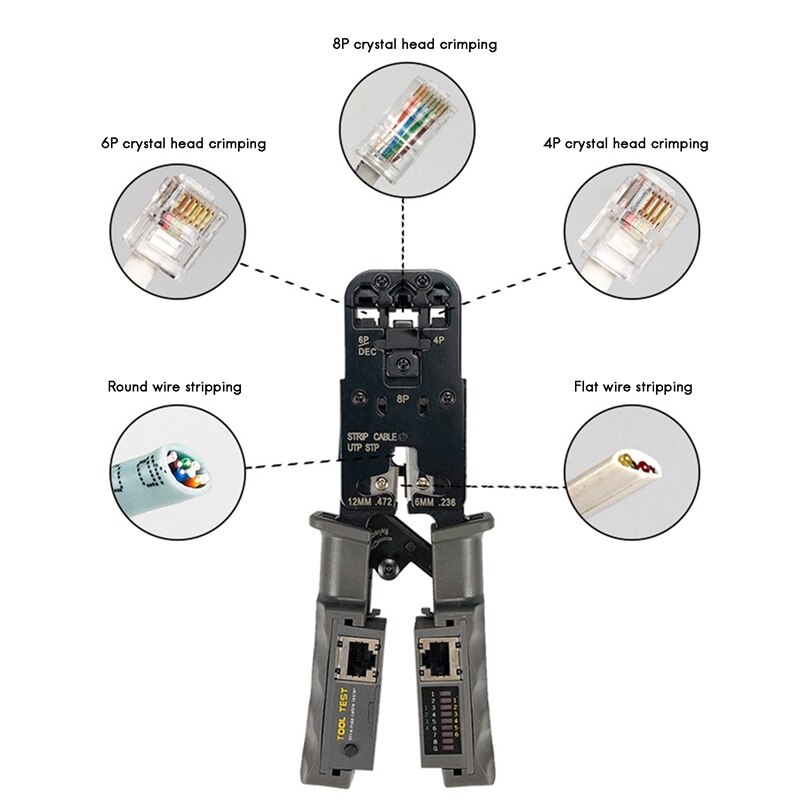 RJ45 Netzwerk Kabel Crimper 8P 6P 4P Kabel Tester Multifunktionale Ratsche Werkzeug für RJ45/RJ12/RJ11 Tester Stripper