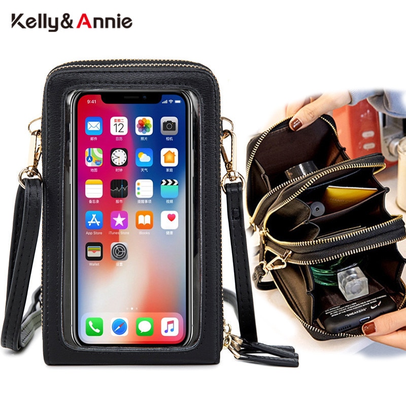 Transparent Touchable Cell Phone Pocket Women's Shoulder Bag Pu Leather Ladies Crossbody Bags Female Small Handbag Purse