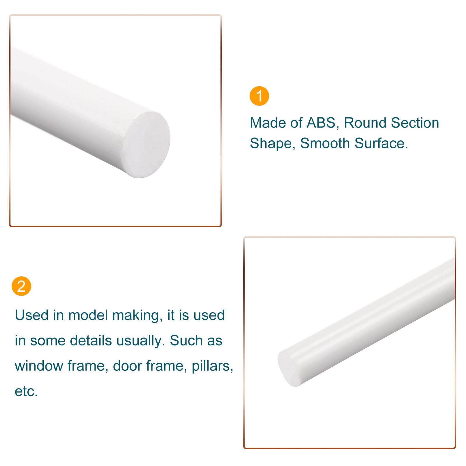 Uxcell ABS Plastic Rod Round Solid White Bar 6mmx250mm for DIY Model Material, DIY Sand Table, Pack of 10