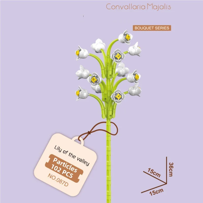 13 stili di fiori blocchi di costruzione rosa blocco di costruzione di San Valentino lavanda pesca giglio della valle tulipano mattoni ornamento per la casa fai da te: Argento