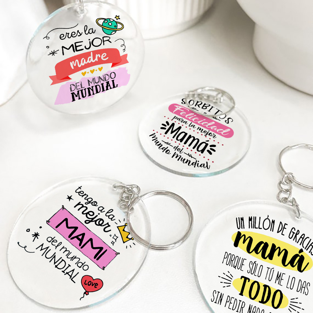 Best Mom in The World Spanish Printed Key Chains Keychain Acrylic Keyring Mama Key Ring Mother's Day Birthady for Mother