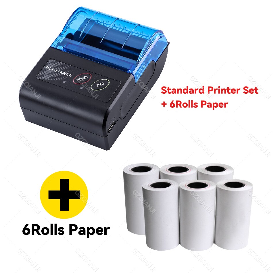 POS 58mm termico bluetooth stampante SII senza fili mini portatile impressora de nota fiscale con papel termico imprimante sans encre: Add 6Rolls / Spina di ue