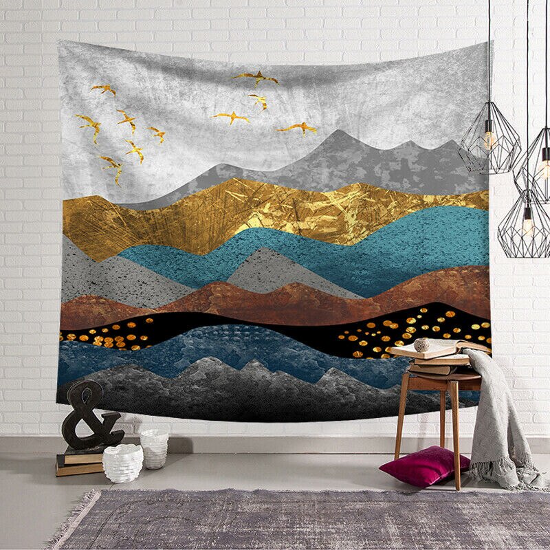 Art Deco Sun Moon Mountain Tapestry Forest Psychedelic Sun Moon Tree Mountain Tapestry Nordic Style Wall Hanging Room Home Decor