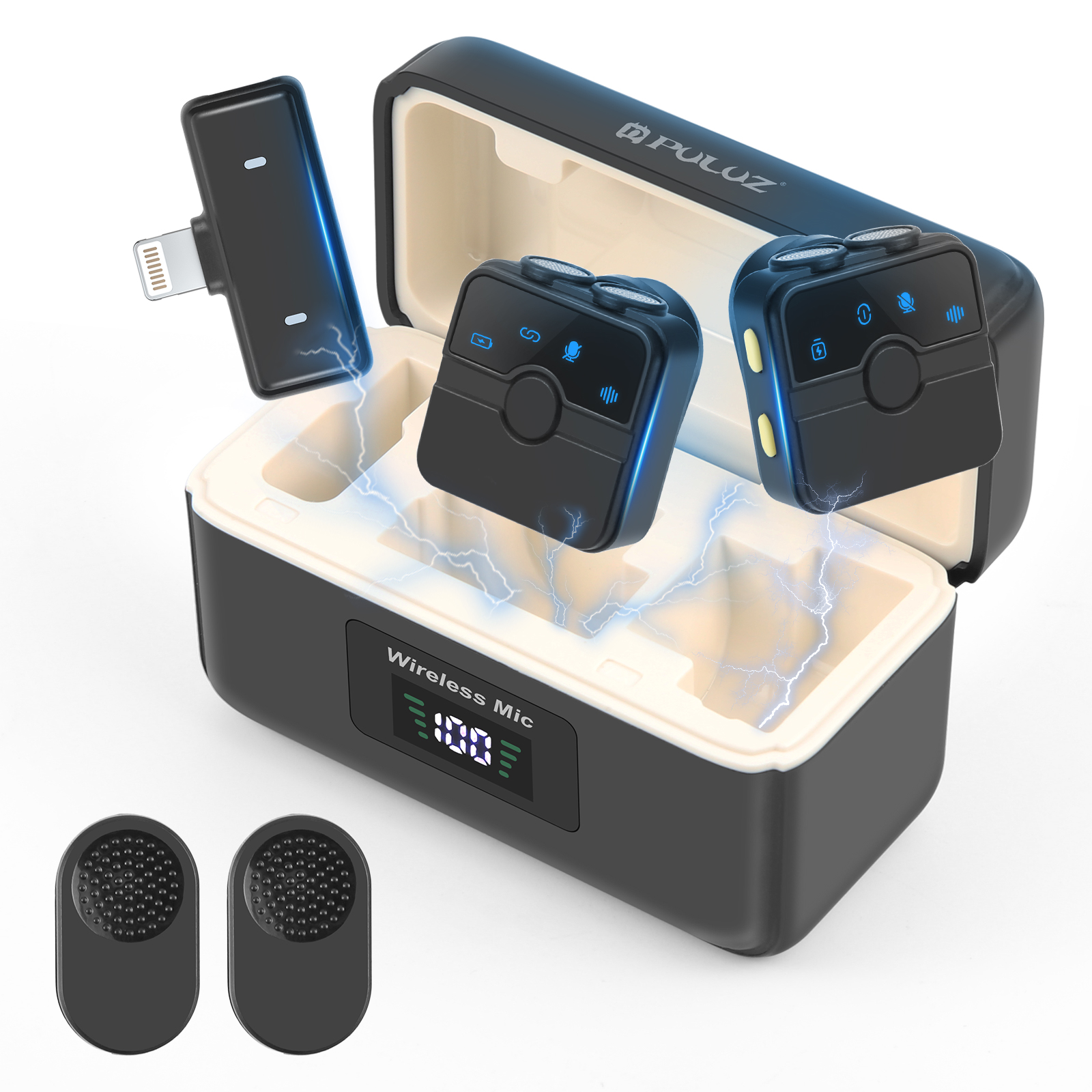 PULUZ magnetische lavalier draadloze microfoon met oplaadetui voor telefoon iPad Android Type-C telefoon Live game-opname-interview