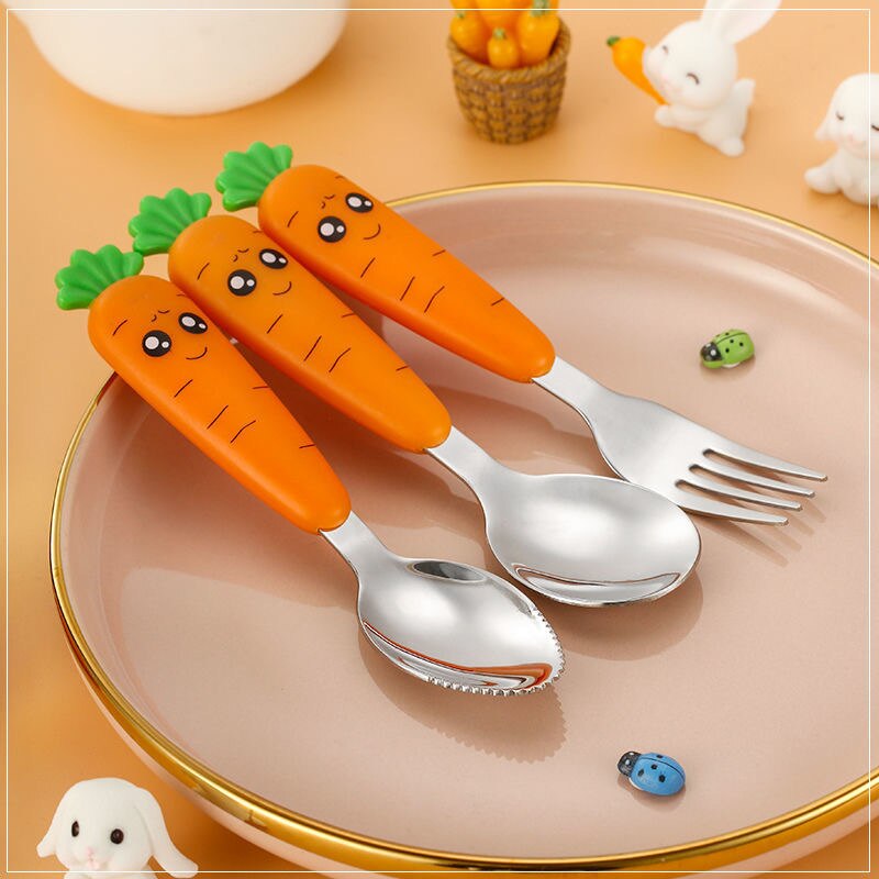 Couverts de carotte de dessin animé mignon, vaisselle en acier inoxydable, cuillère fourchette à carotte, ensemble de fourchettes de Table, cuillères de voyage, 1 pièce