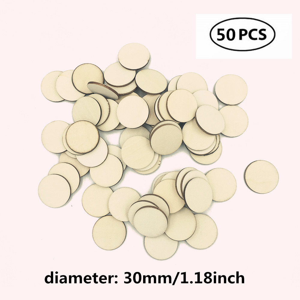 10-80mm Wood Disks Crafts Log Slices Discs Cutout Circle Round Large for Paint Wedding DIY Decoration: 50pcs 30mm 1.18inch