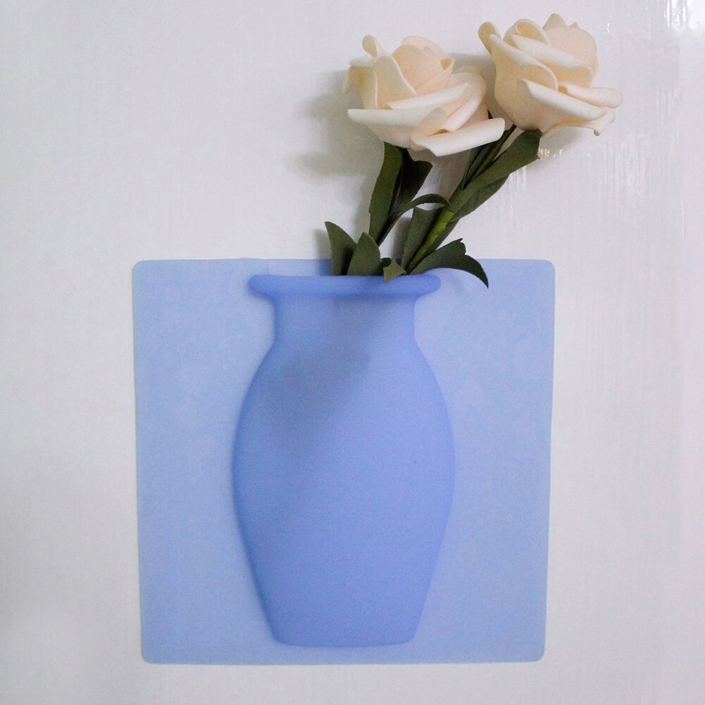 Vase mural adhésif en Silicone pour réfrigérateur, Pot de plantes à fleurs magiques, salle de bains, Vases solides en verre, miroir, décoration pour la maison et le bureau