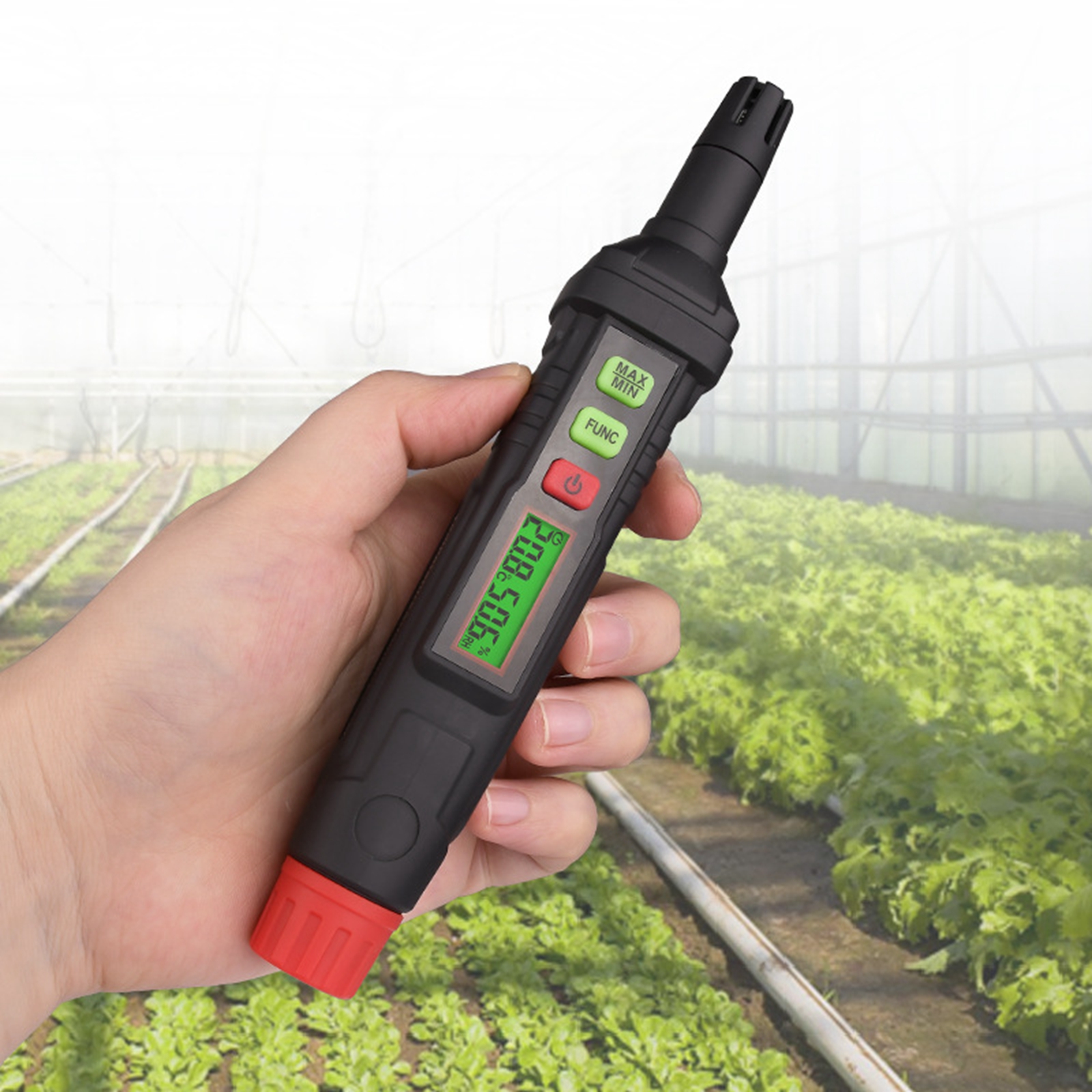 HT62 Portable Digital Display Temperature Hygrometer with Green Backlight for Aquaculture In Family Apartment Greenhouse