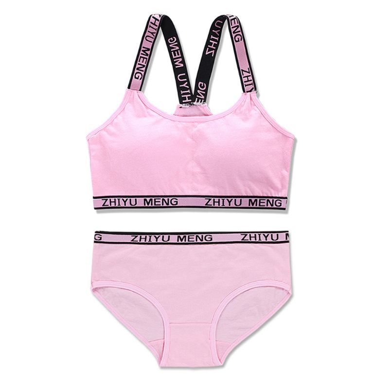 1 Set chicas adolescentes ropa interior de algodón acolchado carta impresión sujetador Conjunto para las chicas jóvenes para deportes de Yoga corriendo tamaño libre