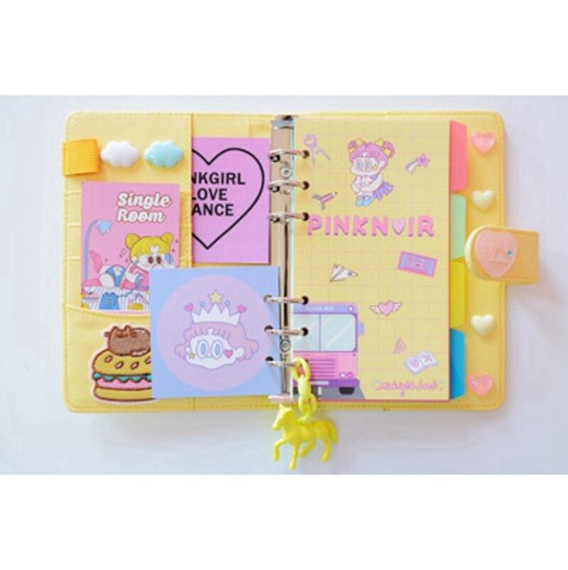 Mignon Kawaii A6 cahier Macaron cuir bricolage feuilles mobiles Journal Journal spirale temps planificateur Agenda organisateur papeterie: Yellow