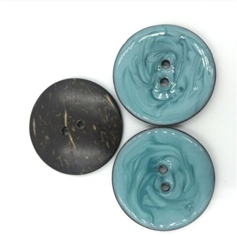 Bricolage 5 pièces coquille de noix de coco émail boutons outils de couture vêtements accessoires artisanat décoratif taille 40mm trou taille 4mm: Light blue -5pcs