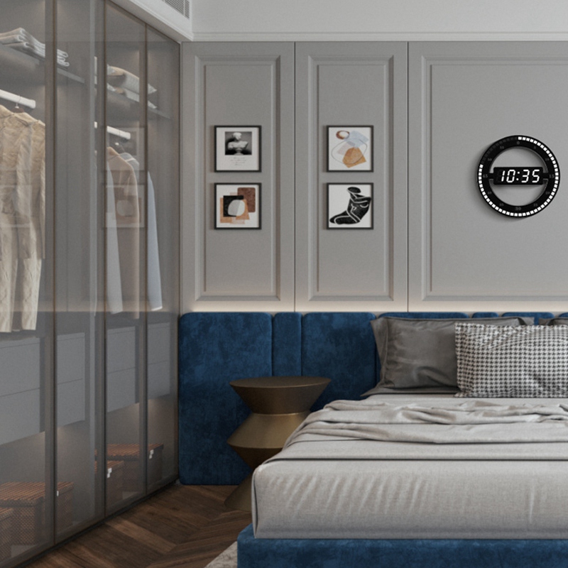 Cyfrowa ściana zegar 3D dziurawy doprowadziło automatycznie regulowana jasność okrągły duży zegar ścienny robić dekoracji salonu z wtyczką amerykańską