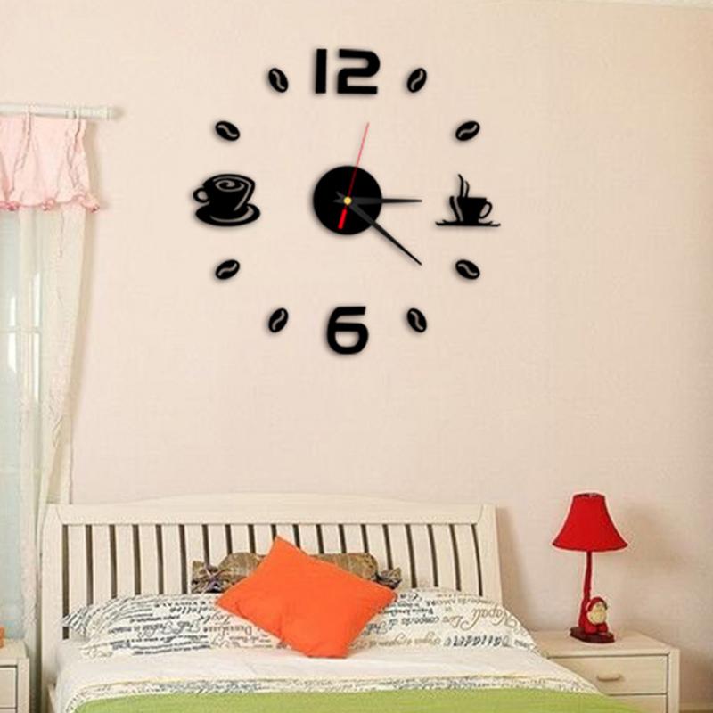 Coffee Cups Kitchen wall art 3d diy wall clocks mirror clock modern watches home decoration DIY decor sticker living room