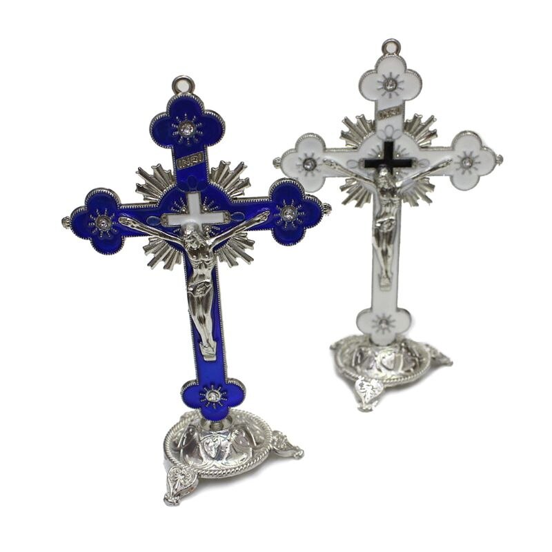 Cruz de Metal de flores de ciruelo, Jesús, amargamiento, iglesia, estatua sagrada, adornos, oficina, artículos religiosos para el hogar