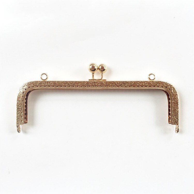 LIONSEN 20cm big size square Metal Purse Frame Handle for Clutch Bag Handbag Accessories Kiss Clasp Lock antique bronze silver: Light Gold