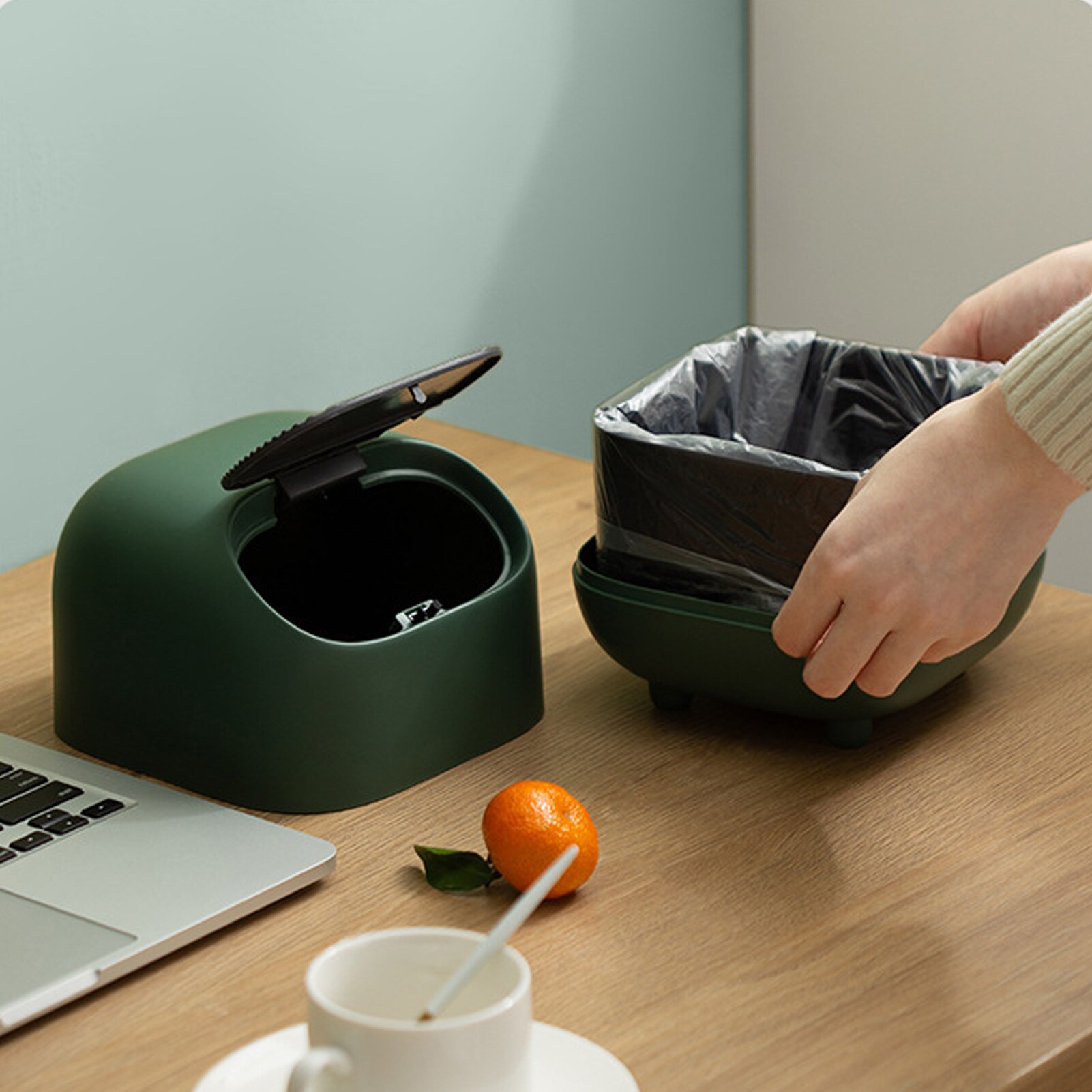 Mini Desktop Prullenbak Auto Opslag Emmer Met Deksel Huis Vuilnisbak Double-Layer Push-Type Vuilnisbak kantoor Pompen Tissue Doos