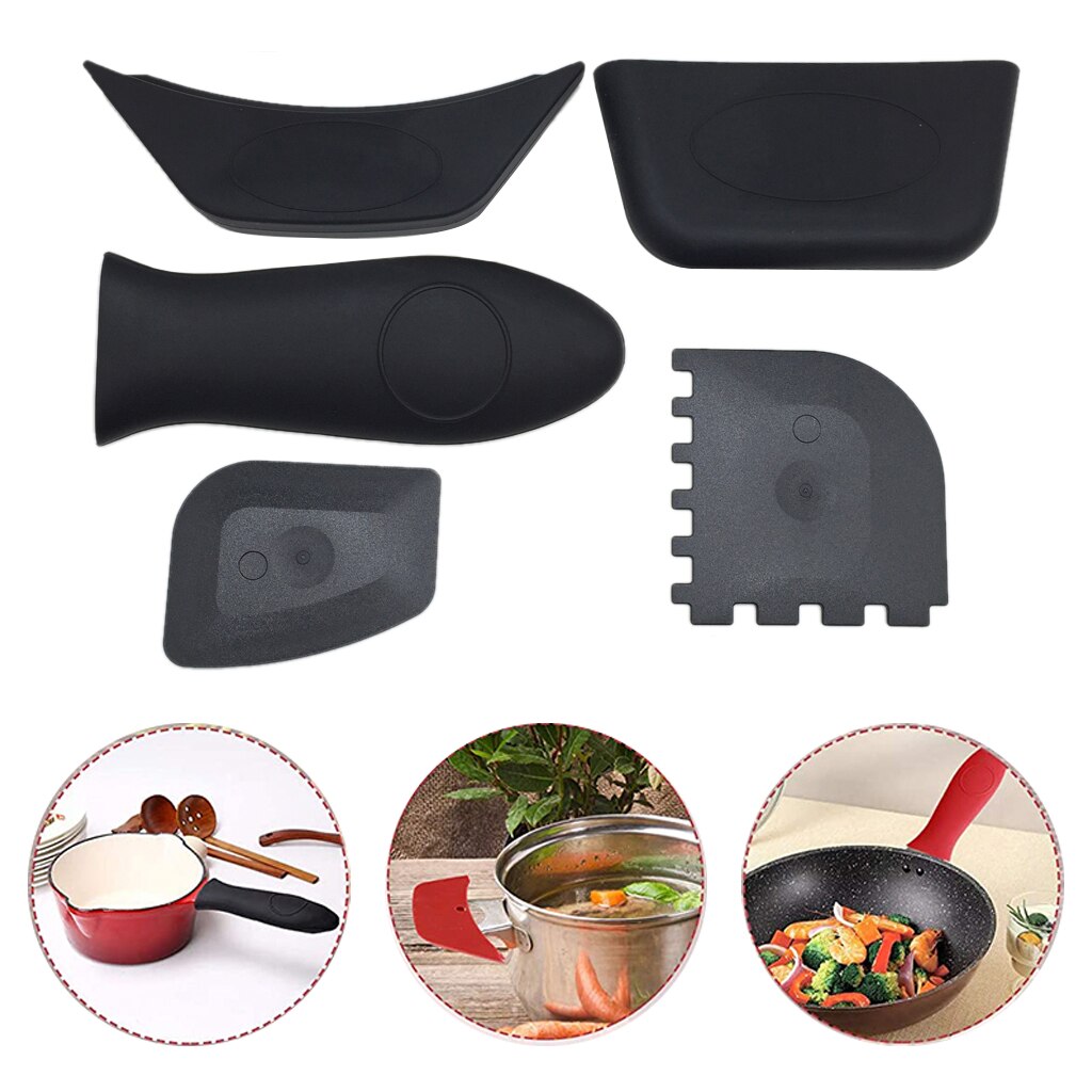 Antislip Siliconen Handvat Houder Kookgerei Pannenlap Gietijzeren Koekenpan Grip Mouwen Cover Potten Pannen Handvat Houders: 5pcs black