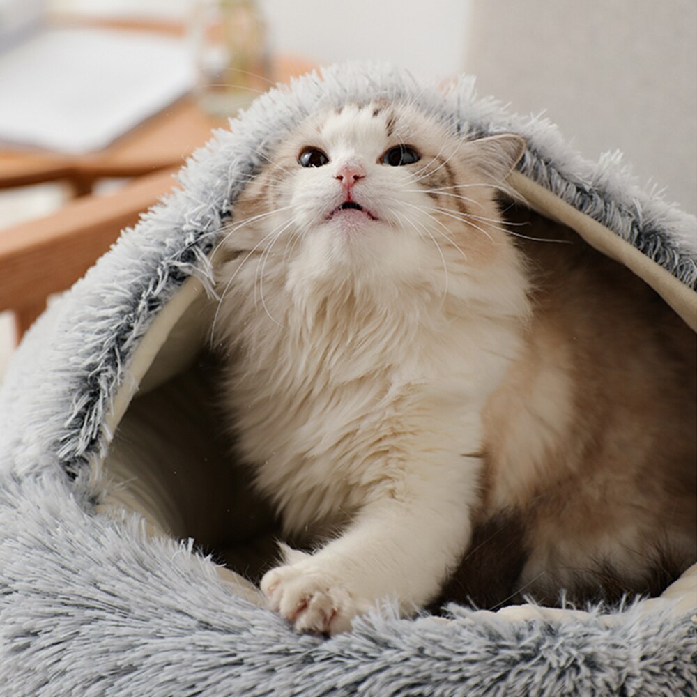 Cama para gatos 2 en 1, Comodidad para dormir profunda en invierno, cesta para casa de gatos, productos de tienda para mascotas, nido para gatos de interior