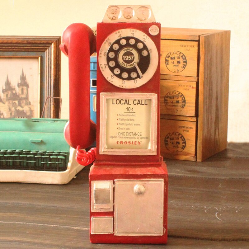 Vintage rotere klassisk look skive betale telefon model retro booth hjem dekoration ornament  f2