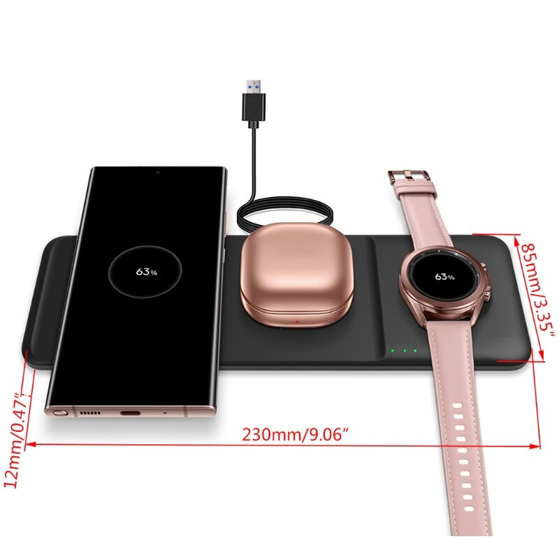 Kabelloses ladegerät 3 in 1 kabellose ladestation für samsung mobiltelefone, galaxy-axy smartwatch und ohrhörer