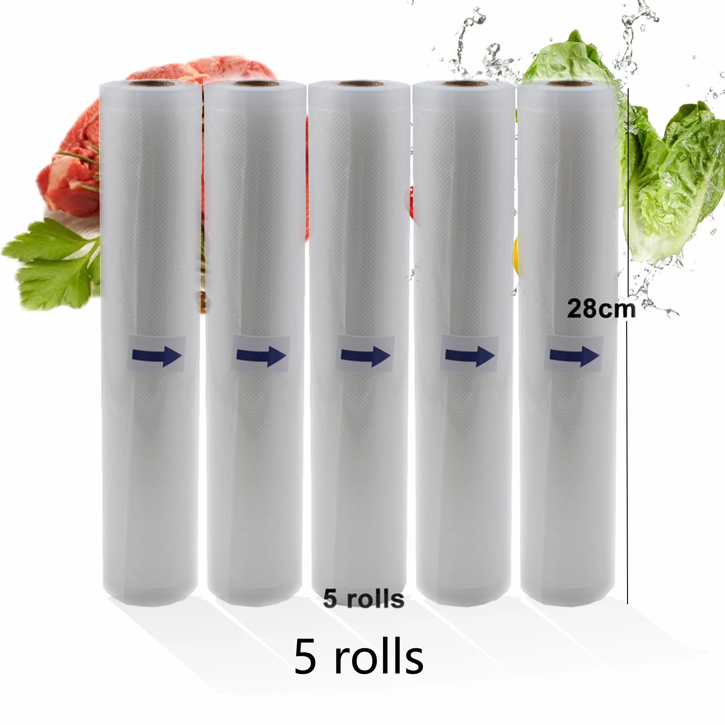 Vacuum Bags For Food Vacuum Sealer Film Vakum Sealing Vacum Package Vaccum Seal Packer 5 Rolls/lot 28cm*500cm: WHITE
