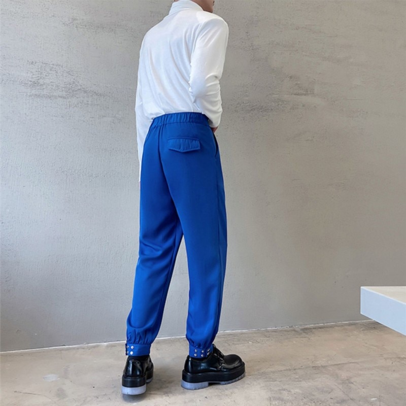 Pantalon sarouel Chic de Style coréen pour homme, couleur unie, noir et blanc, avec ceinture, longueur fuselée à la cheville, décontractée, printemps et été