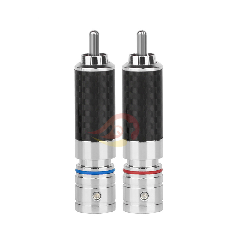 Connecteur de fil de soudure, Fiber de carbone Audiophile eutérique, connecteur de connecteur de haut-parleur RCA mâle plaqué Rhodium, prise Audio RCA, 2 pièces: 1 set